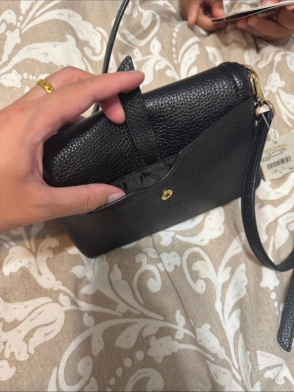 Michael Kors Black Pebbled Leather Convertible Crossbody “jet set charm”